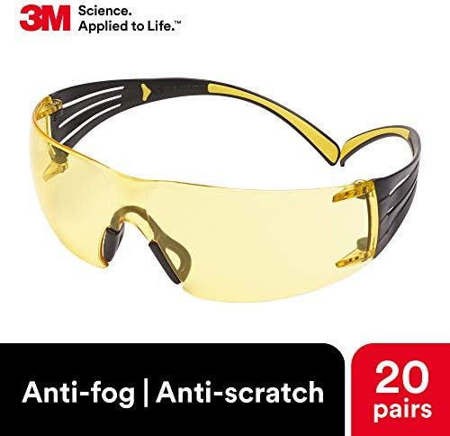 3M Safety Glasses, SecureFit, Scotchgard Amber Lens, Yellow/Black Frame