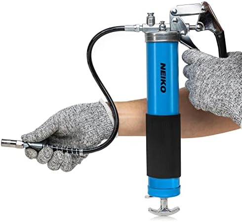Neiko 12011A Grease Gun, Heavy Duty Pistol Grip Greaser, 6000 PSI, Grease Gun Hose 18 inch, Grease Gun with Zerk Fitting, 6” Straight Extension & 5.5” Bend Ext, Grease Not Included.