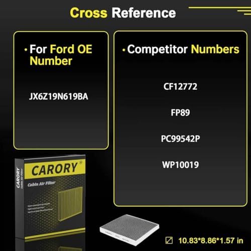 CARORY Cabin Air Filter w/Activated Carbon for Ford Bronco Sport 2021–2024, Escape 2020–2025, Explorer 2020–2025, Mustang Mach-E 2021–2024, Lincoln Aviator 2020–2025, Corsair 2020–2025 and More, CF772