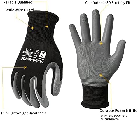 MANUSAGE Safety Work Gloves - Protective Glove for Men & Women - Ultrathin Hand Protection - For Construction, Gardening, Landscaping - Black - Size M - 3 Pairs