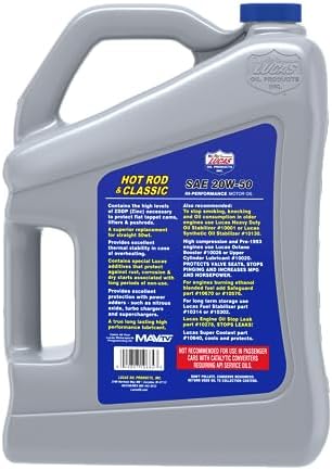 Lucas Oil 10684 Hot Rod & Classic Car HP Motor Oil SAE 20W-50-5 Quart