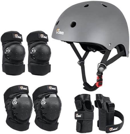 JBM Adult & Kid Skating Protective Gear Set for Beginner to Advanced, Skateboard Helmet Knee and Elbow Pads with Wrist Guards for Inline Roller Skating, Scooter, Skateboarding