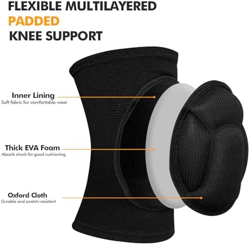 Protective Knee Pads, Thick Sponge Anti-slip,Women's/Men's Knee Pads for Volleyball, Rock Climbing, Cycling, Dancing, Gardening, Gardening, Flooring, House Cleaning, Construction Work with Thick EVA Foam Liner Black L