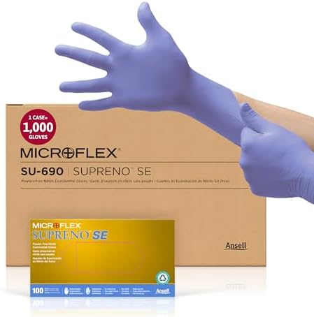 Microflex Supreno SE Nitrile Glove, Powder Free, 9.6" Length, 4.7 mils Thick, Medium (Pack of 1000)