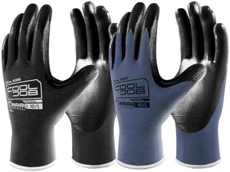 COOLJOB 10/20 Pair Safety Work Gloves for Men Women Non-slip, Nitrile Rubber Coated Working Garden Yard Gloves Bulk with Grip