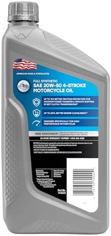 Valvoline 4-Stroke Motorcycle Full Synthetic SAE 20W-50 Motor Oil 1 QT, Case of 6