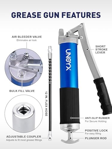 8000 PSI Grease Gun, Heavy Duty Lever Action Greese Gun 14oz, Aluminum Grease Gun Kit with Hose & Standard Coupler & Needle Nose Adapter