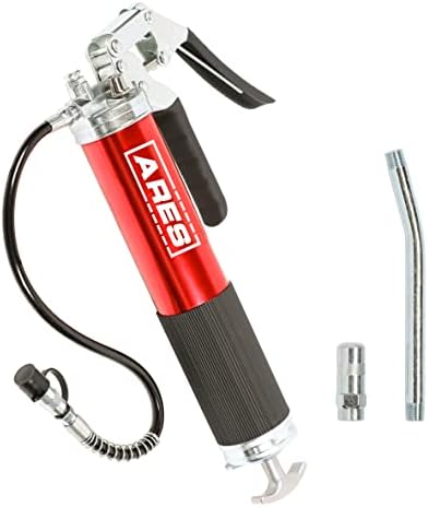 ARES 53015 – Professional Pistol Grip Grease Gun – Includes 18-Inch Flex Hose with Spring Guard and 6-Inch Offset Extension – 4500 PSI Working Pressure Rating