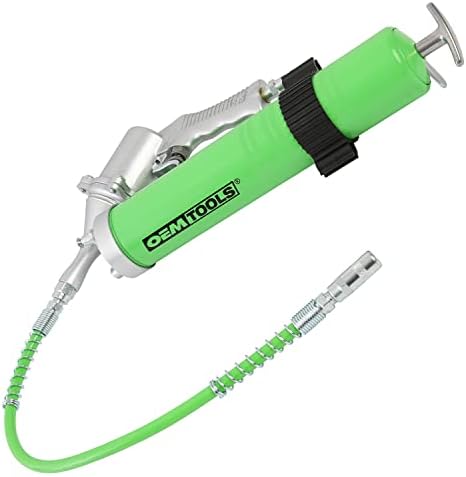 OEMTOOLS 87205 Pneumatic Grease Gun, Continuous Lubrication for Automotive and Industrial Equipment, 6000 PSI Air Grease Gun with 18 Inch Hose and Coupler, Supports Cartridge and Bulk Loading