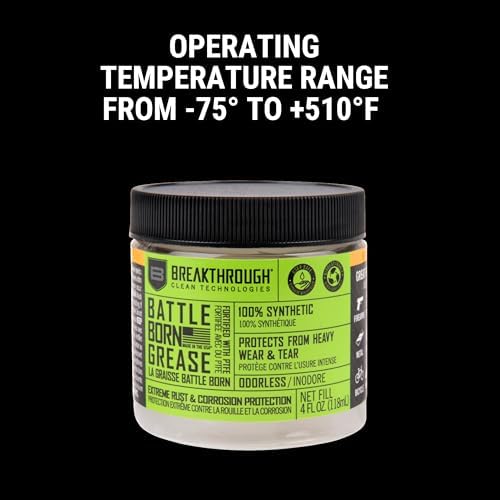 Breakthrough Clean Battle Born Gun Grease - Gun Lubricant Fortified with PTFE - Rust and Corrosion Protection for Firearms - Care and Maintenance for Rifles and Handguns - 4 Fl Oz Jar