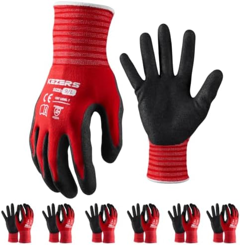KEZERS Work Gloves,MicroFoam Nitrile Coated Work Gloves for Men,Seamless Knit Nylon Gloves,Home Improvement
