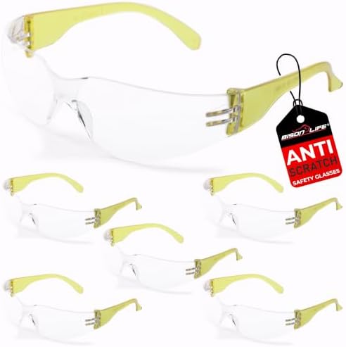 BISON LIFE Clear/Yellow Safety Glasses for Men & Women, ANSI Z87.1, 6 Pack