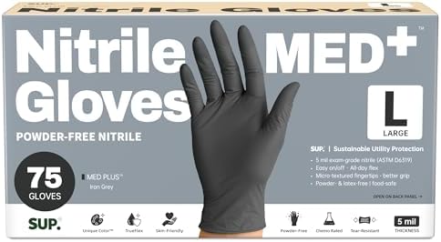SUP Med Plus™ Nitrile Gloves, 5 Mil Powder-Free Disposable Black 75 | 750Ct