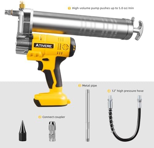 Grease Gun Cordless 10000 PSI for DeWalt 20V Max 12in Spring Hose