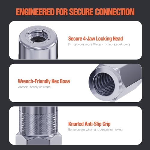 Grease Gun Coupler 4-Pack, 1/8" NPT Standard Grease Gun Tips, 4-Jaw Secure Locking Grease Gun Fittings, Durable Grease Coupler Nozzle, Grease Coupling Ends for Most Grease Guns and Zerk Fittings