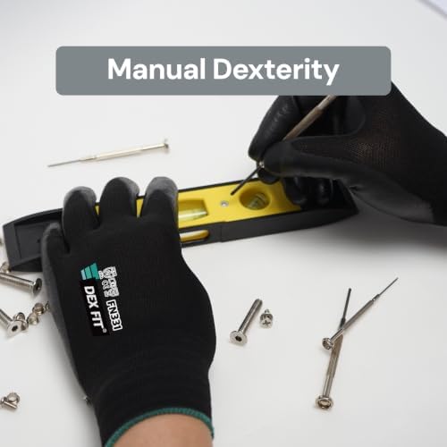 DEX FIT Premium Work Gloves FN331, Thin Nitrile Grip, Black, XS, 1 Pair