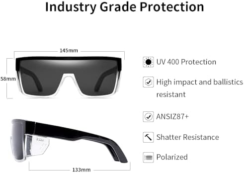Safety Polarized Sunglasses for Men and Women UV400 Protection and Includes Removable Side Shields,ANSI Z87