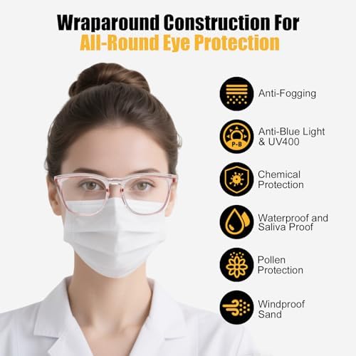 KeeiZoes Safety Glasses Anti Fog Goggles For Women, Nurses Protective Eyewear Blue Light & UV Blocking Eye Protection Glasses