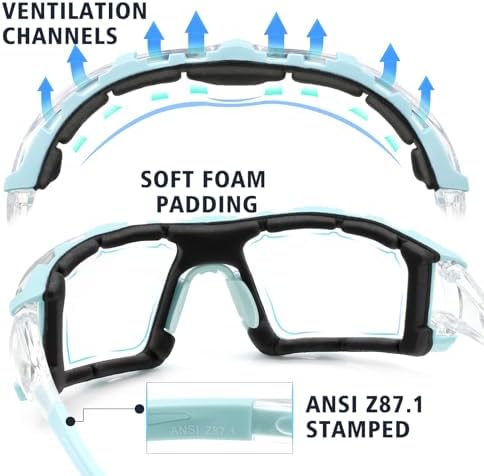 UKNOW Safety Glasses - Anti Fog Wraparound Lenses - Removable Foam Gasket - ANSI Z87.1 Protective Eyewear - Impact Resistant