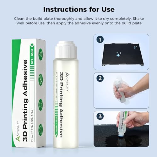 Creality Offfical 3D Printing Build Plate Adhesive Glue for Hot Bed,Strong Grip Reduce Warping for ABS/ASA/PLA/PETG/TPU Filament on Various Build Plate,80ML