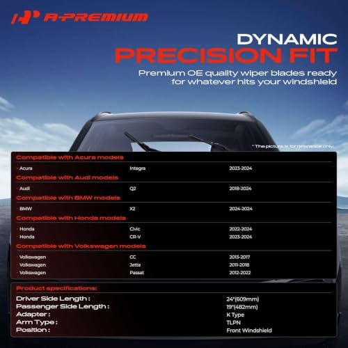A-Premium 24" + 19" Windshield Wiper Blades with Wear Indicator & Towel