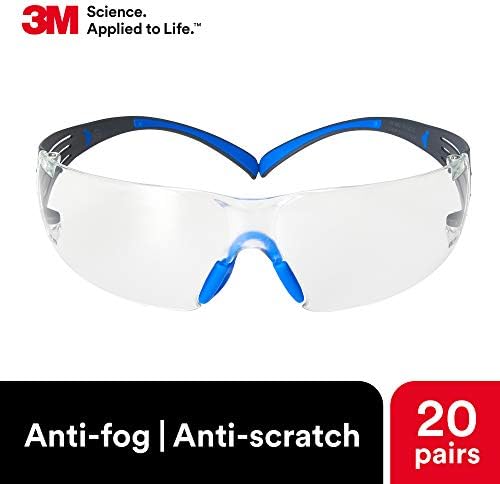 3M Safety Glasses, SecureFit 400, Clear Lens, Blue/Gray Frame