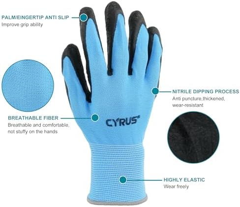 CYRUS 2 Pairs Nitrile Gardening Gloves for Women＆Men, Thorn-Proof Garden Gloves,Work for Weeding, Digging, Pruning