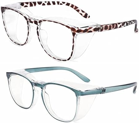 Alsenor Safety Glasses Anti Fog Goggles Protective Eyewear Blue Light Blocking Anti Dust UV Protection Glasses For Men Women (2 Pack(new-leopard+new-Blue))