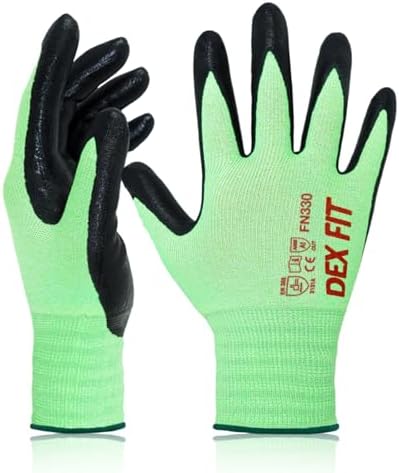 DEX FIT Nitrile Work Gloves FN330, 3D Comfort Fit, Touchscreen Grip Gloves for Warehouse, Construction, Package Handling, Delivery & General Work, Men & Women, Green, M, 3 Pairs