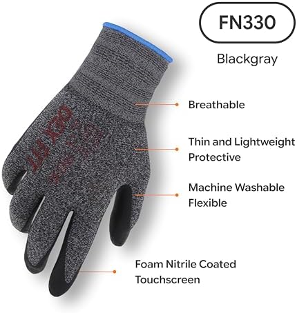 DEX FIT Nitrile Work Gloves FN330, 3D Comfort Fit, Touchscreen Grip Gloves for Warehouse, Construction, Package Handling, Delivery & General Work, Men & Women, BlackGray, L, 3 Pairs