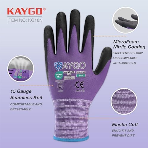 KAYGO Safety Work Gloves, MicroFoam Nitrile Coated, Men Women,KG18N