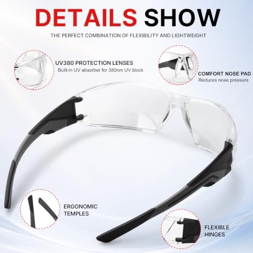 Clear Safety Glasses Bulk 12 Pack, ANSI Z87.1, Wrap Around Eye Protection
