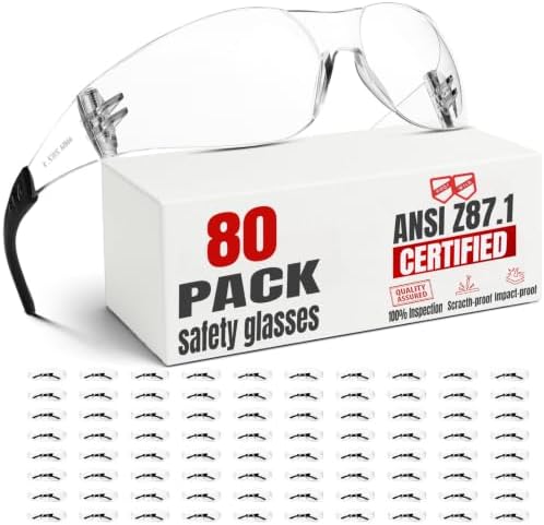 Clear Safety Glasses for Men&Women 80pack with ANSI Z87.1-2025 Certified