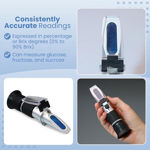 0-90% Brix Refractometer with ATC - Accurate Sugar Content Measurement for Honey, Fruit, Maple Syrup and Beverages - Ideal for Homebrewing, Labs & More