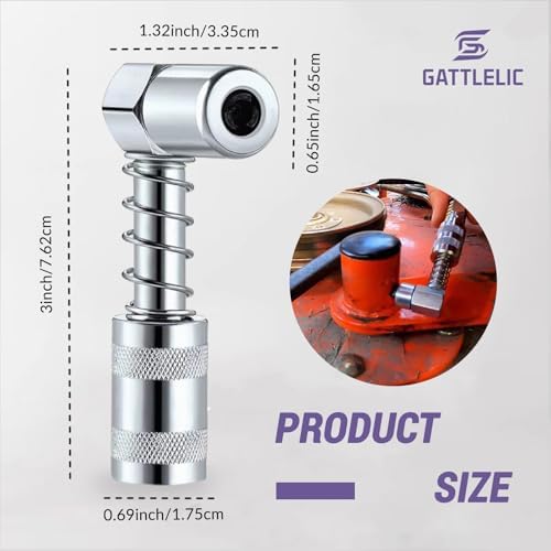 GATTLELIC Grease Gun Tips Accessory 7PCS Kit,Includes Grease Needle Dispenser, 2pcs Grease Needle Nozzles, 90 Degree Grease Coupler Adapter with Sleeves, Coupler, 12 Inch Hose, Zerk Fitting Cleaner