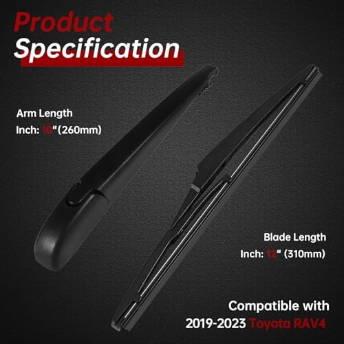 OTUAYAUTO Rear Windshield Wiper Arm Blade Set - Replacement for Toyota RAV4 2019-2023 - Factory Style Back Wiper Cover Accessories Assembly for Rear Window