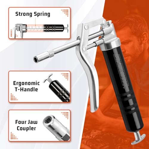 FIXSMITH Mini Grease Gun,Pistol Grip Grease Gun with 6.6 inch Rigid Pipe