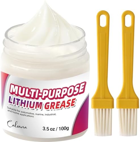 Calvana 3.5oz Multi-Purpose White Lithium Grease with 2 Brushes, Ideal for Automotive, Marine, Brakes, Garage & Sliding Doors, Waterproof, Rust & Corrosion Resistant, High-Temperature Safe