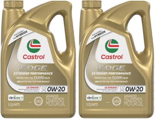 Castrol EDGE Extended Performance 0W-20 Advanced Full Syn Motor Oil 5 Qt (Pack of 2)