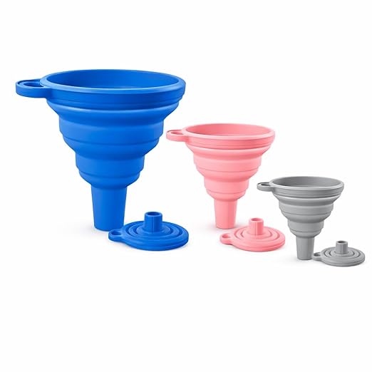 3PCS Silicone Funnel Set, Flexible Rubber Kitchen Funnels for Filling Bottles, Small Medium Large Food Grade Funnel for Essential Oils, Spices, Powder, Cooking, Liquid, Perfume, Flask