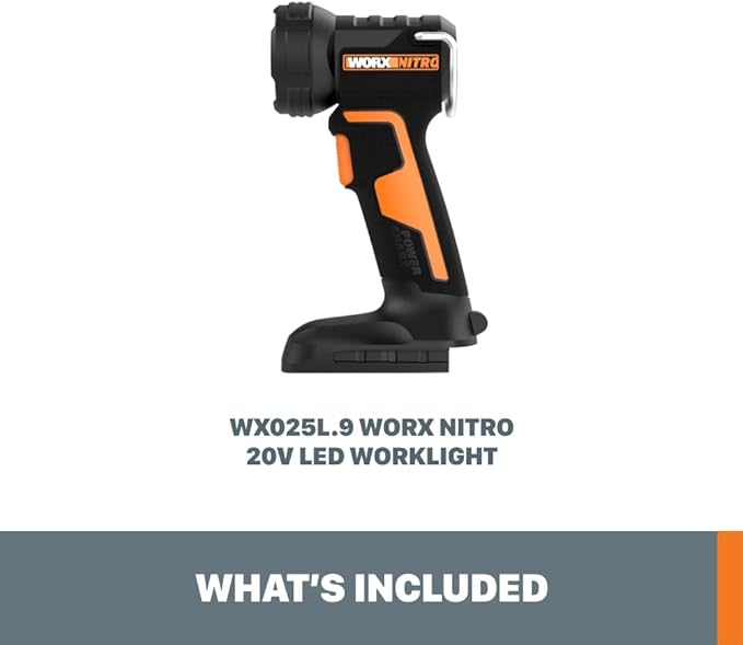 WORX Nitro 20V LED Work Light PowerShare, 160/350 Lumens Portable Light, LED Flashlight with Flexible Pivoting Head WX025L.9 – Tool Only