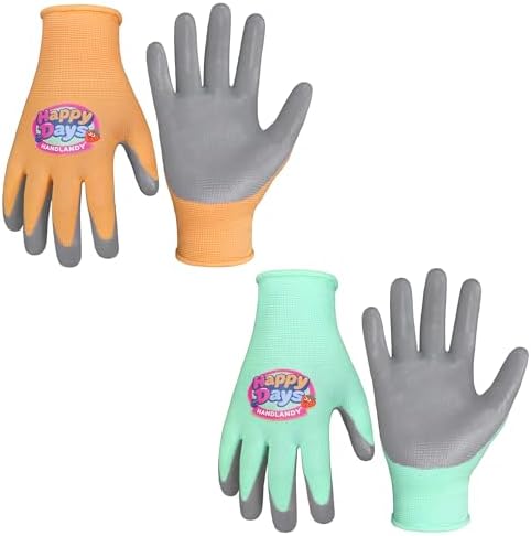 HANDLANDY 2 Pairs Kids Gardening Gloves, Grippy Kids Work Gloves, L
