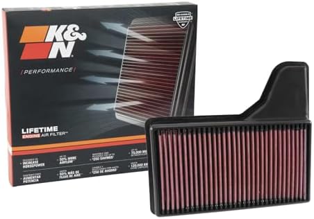 K&N High-Flow Original Lifetime Engine Air Filter: Increase Power: Premium, Washable: Compatible with 2015-2023 FORD: Mustang, Mustang GT, 33-5029