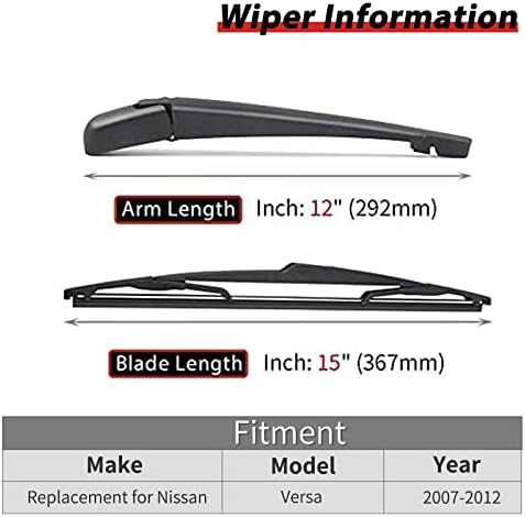 OTUAYAUTO 28780EL000 Rear Wiper Arm Blade Set - Replacement for 2007-2012 Nissan Versa