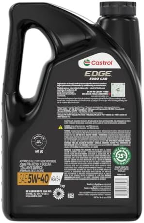 Castrol EDGE Euro 5W-40 A3/B4 Advanced Full Syn Motor Oil, 5 Qt, Pack of 3