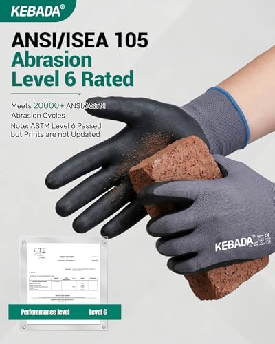 Kebada W5 Foam Nitrile Coated Work Gloves for Men Women, 60 Pairs Bulk Pack