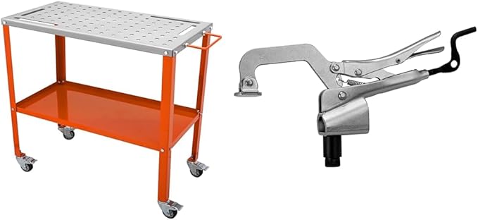 VEVOR Welding Table 36x18, 1200lbs Capacity Steel Welding Workbench on Wheels & Insert Pliers, 5/8" Insert, 2" Throat Depth, 2-3/8" Opening, Table-Mounted Clamp