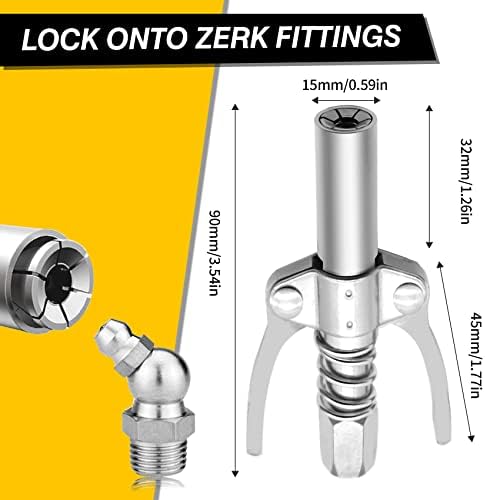 Grease Gun Coupler, Double Handle Quick Lock Release Grease Tips Ends Couplers, Rated 10,000 PSI, Compatible with All Grease Guns 1/8" NPT Fittings, 1-PC