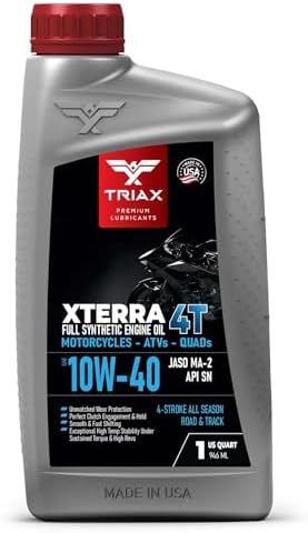 TRIAX XTerra 4T 10W-40 Full Synthetic 4 Stroke Engine Oil | For Motorcycles, ATVs, Quads & Snowmobiles | Exceeds JASO MA2 & API SL/SM/SN | True All Season | Race Ready (1 Quart)
