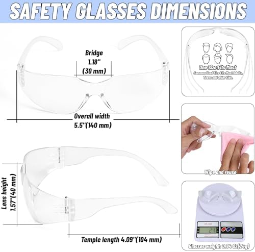 80 PCS Safety Glasses Bulk Unisex, Clear Safety Goggles with ANSI Z87.1